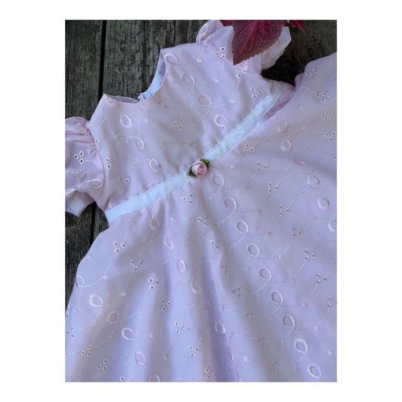 Vintage Infant Swing Dress Pink Eyelet Lace Party Formal - Picture 6 of 6